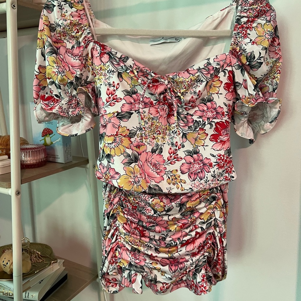 Floral puff sleeve and skirt set